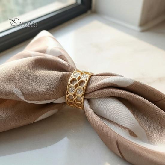 Lightweight Metal Scarf Ring Honeycomb Silk Ring, Hollow-out Bandana Slide Rhinestone Holder for Women Neckerchiefs Shawls Shirts Electroplated