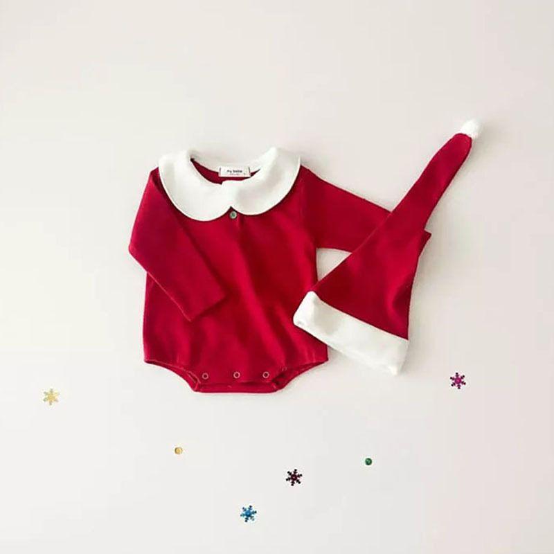 Baby Christmas Clothes, Winter Fleece Version, Red Christmas Romper Jumpsuit Set for Boys and Girls