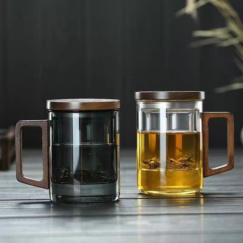 Household High Temperature Resistant Wood Handle Cup Tea Separation Type Tea Cup Glass High Borosilicate Glass Water Cup Tea Cup