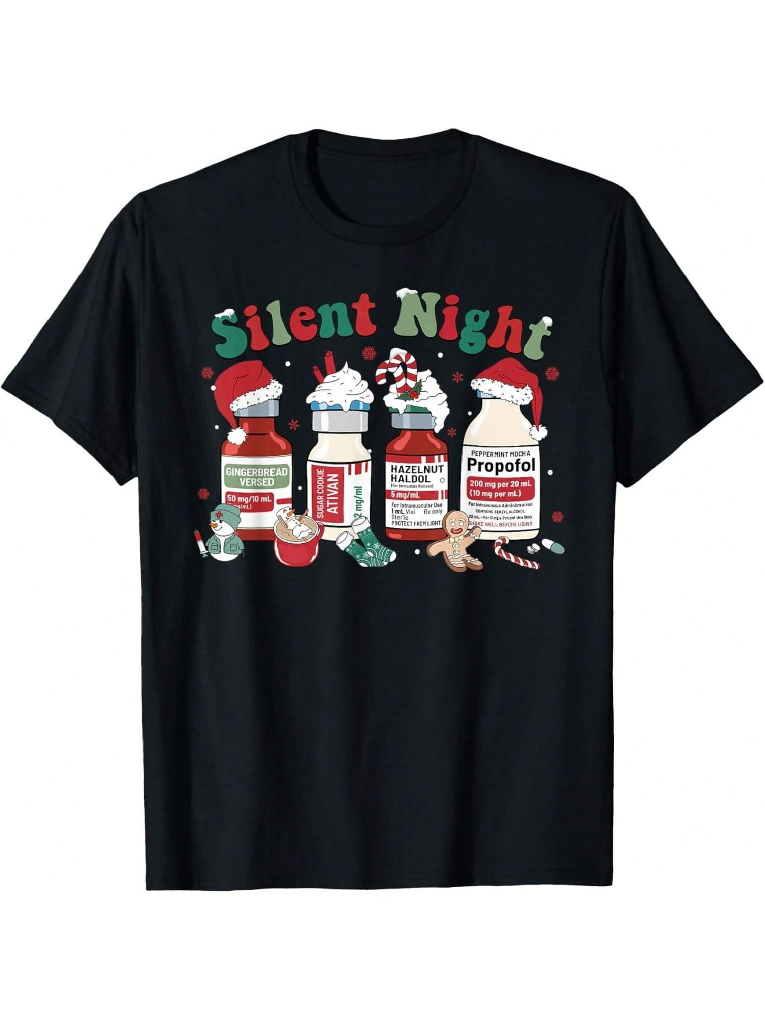 

Silent Night Merry Christmas Nurse Pills Pharmacist Pharmacy T-Shirt XXXXXL чорний