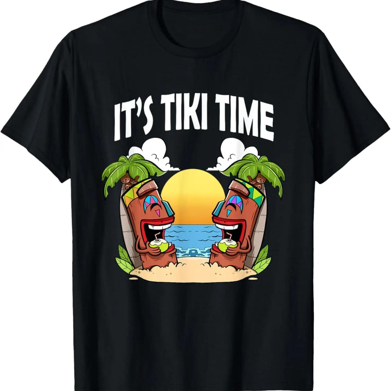 Tiki Shirts Men Tiki Head It s Tiki Time Hawaiian Luau Women T-Shirt S чёрный