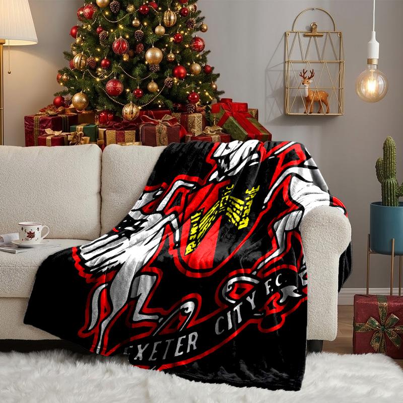 Exeter City Fc Crest Throws Blanket Flannel Blankets Plush for Couch Bed Gifts for Men Women Travel Picnic Blanket Christmas Fan Gifts
