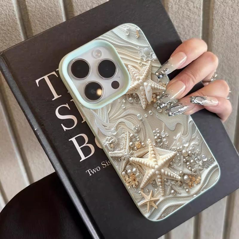 Ins Summer Sea Style Starfish and Pearl Shockproof Phone Case for iPhone 17 17E 16 15 14 13 12 11 Pro Max Soft TPU Cover