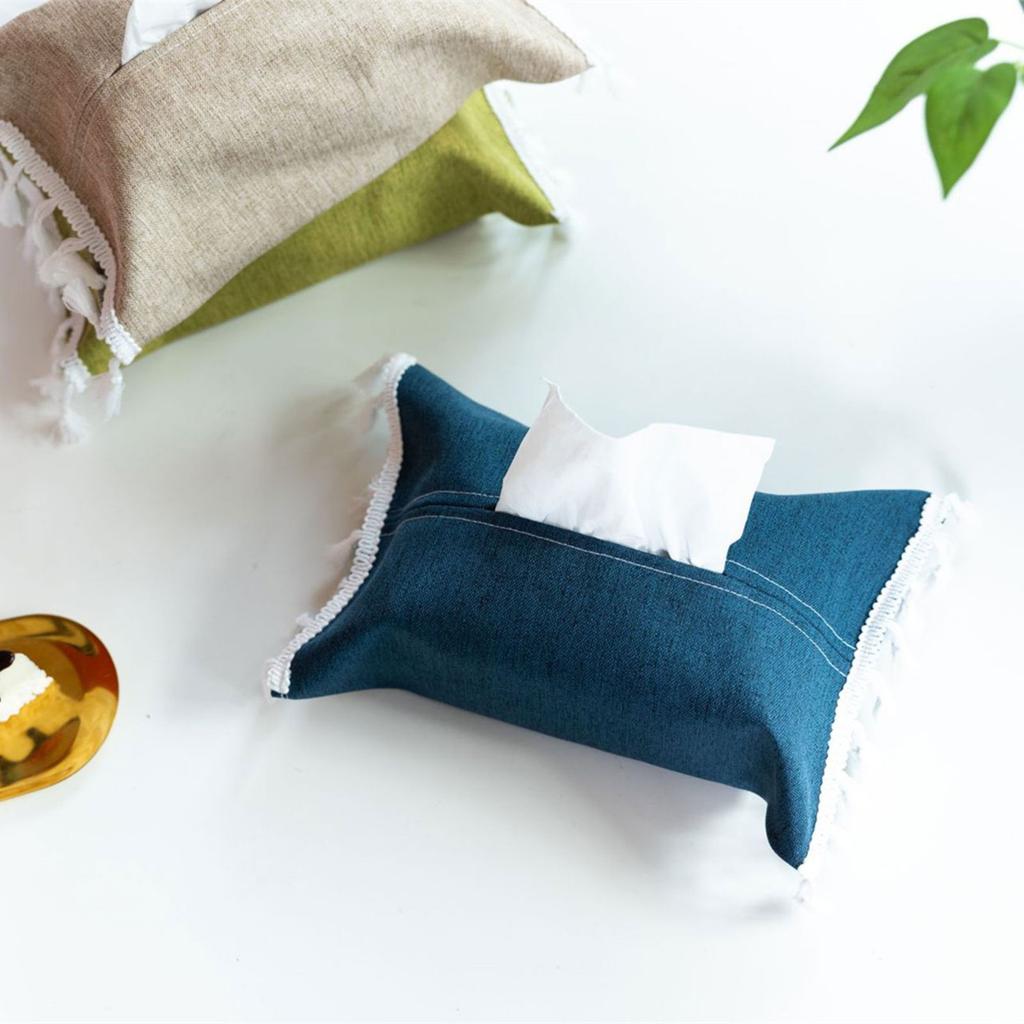 Elegant Sturdy Fabric Tissue Box Cover Portable for Home and Office Decoration with Soft Cotton Linen Materials
