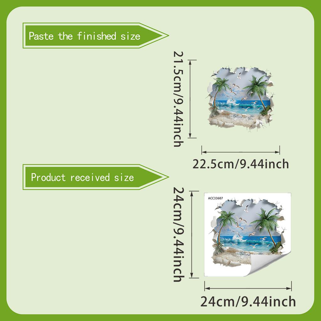 Broken Wall Beach Coconut Tree Toilet Cover - Bathroom Toilet Lid Decorative Sticker