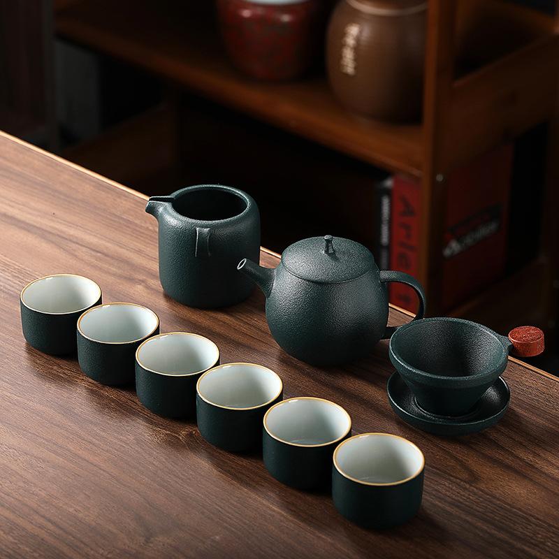 Guochao ceramic Ru kiln kung fu tea set set, suitable as a gift for banks, companies, annual meetings, and business gifts