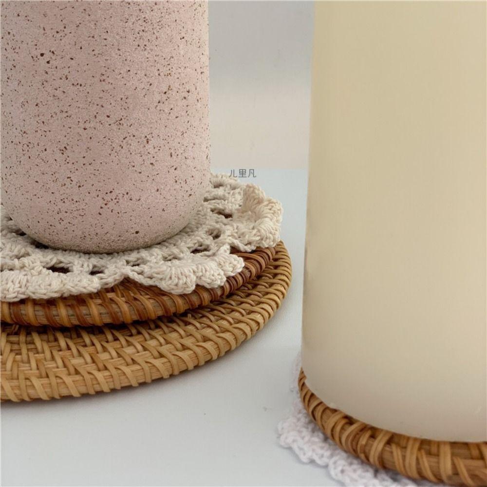 2/4Pcs Knitted Texture Lace Floral Coasters Vintage Round Woven Placemats  Coffee Table