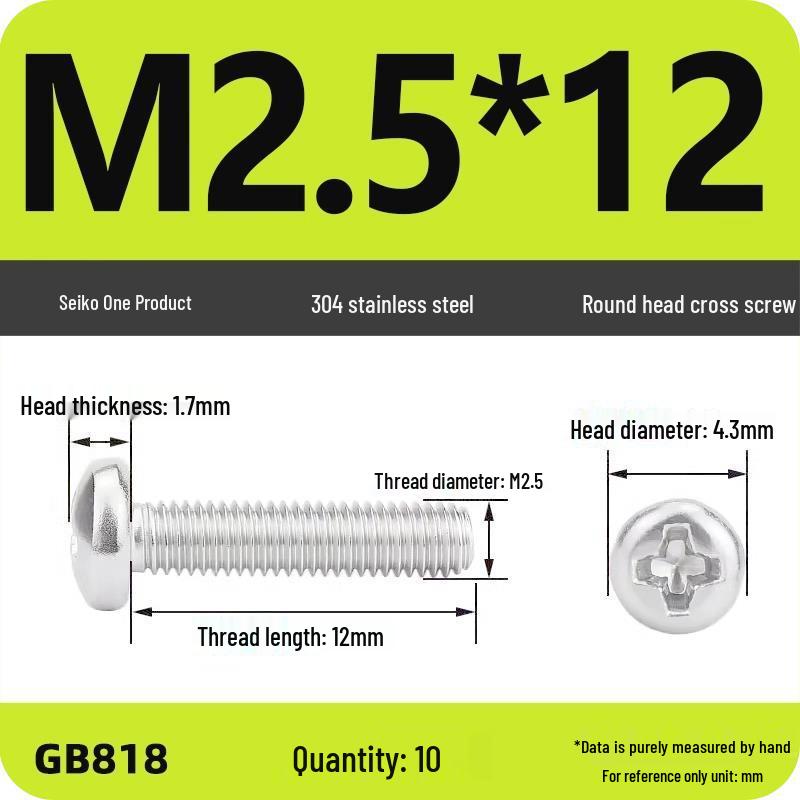 Phillips Pan Head Machine Screws, 304 Stainless Steel, Sizes M1-M10