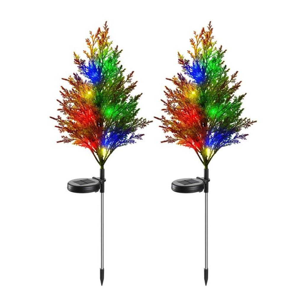 

4 шт. RGB с автоматическим включением в сумерках, уличный светодиодный водонепроницаемый садовый многоцветный мерцающий светильник для газона сосновой лужайки, солнечные огни для рождественской елки 2pcs