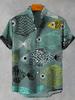 Summer Men's Casual Sea Life Graphic Short Sleeved Shirt Button Down Lapel Shirts Oversized Tops Casual Hawaiian Shirt for Men
