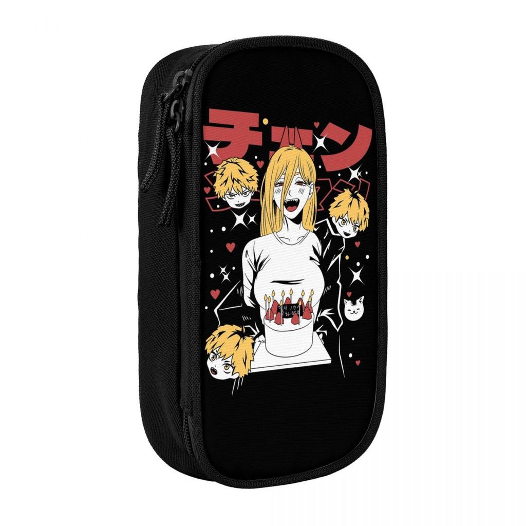 Happy Birthday Power Anime CSM Pencil Cases Pen Bags Kids Big Capacity Students School Zipper Pencilcases