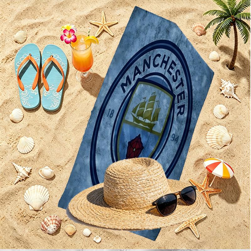 Manchester City FC Tryck Strandhandduk, Mångsidig Lätt Absorberande Strandhandduk för Pool Surf Yoga Badrum, Perfekt Födelsedag Semesterpresent