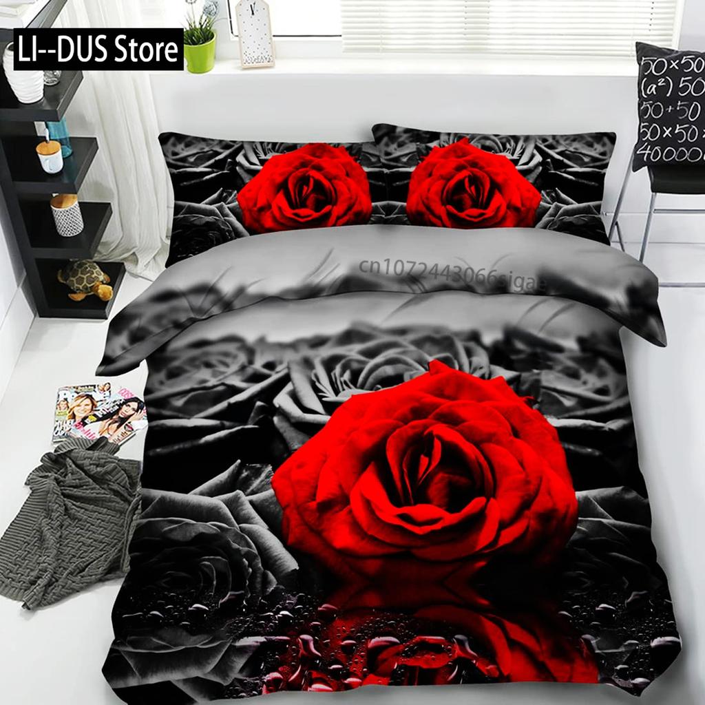 Roses Bedding Set Duvet Cover for Girls Women Couple Lover Romantic Comforter Cover Valentine's Day Bedroom Decor Quilt Cover