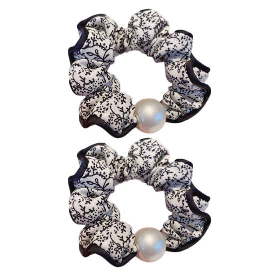 

2Pcs Hair Tie High Elasticity Non-Slip Soft Chiffon Fabric Hair Rope with Imitation Pearl Design Floral Print Bun Half-Tied Hair Accessories белый