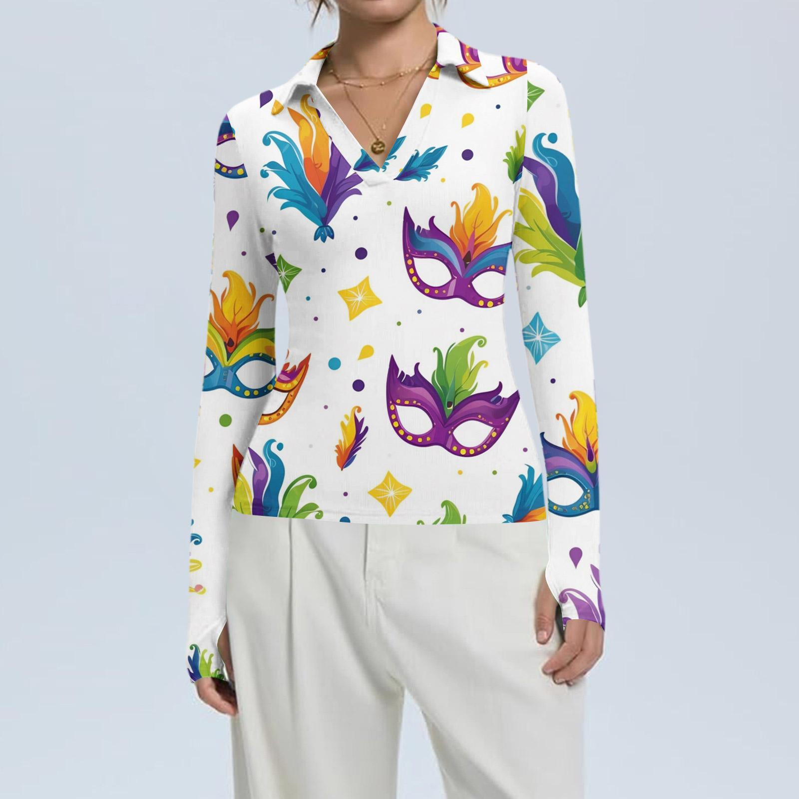 

Женская Мода Повседневный Принт V-образный Вырез Длинный Рукав Застежка на Пуговицы Топ XL