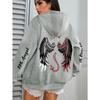 Übergröße Engels- und Dämonen-Print Hoodie, Lässiges Langarm-Kapuzensweatshirt mit Tasche für Winter & Herbst, Entwickelt für Damen