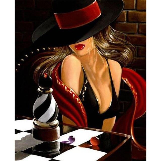 5D diamantová malba ženy Celokulatý vrták Mozaika Diamantové vyšívání "Květinový klobouk krása" Dárek do domácnosti