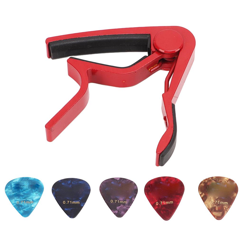 Guitar Capo Strong Spring Scratch Resistant High Hardness Alloy Guitar Capo with 5 Picks