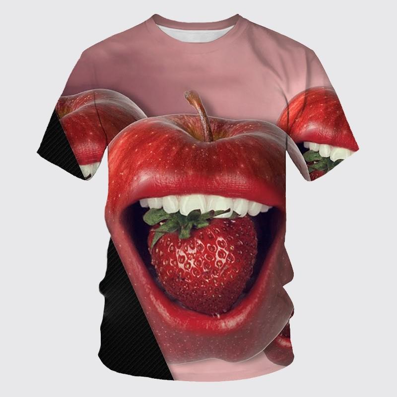 Summer Round Neck Delicious Fruit Strawberry Pattern 3D Print Top Fashionable Casual Short Sleeved Men's and  Women's Unisex T-shirts