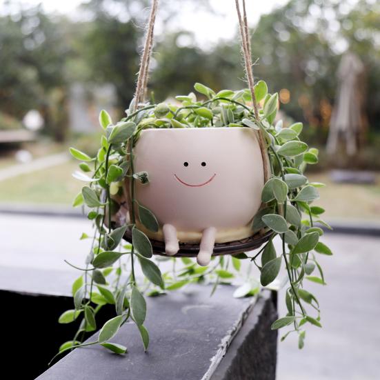 Hängender Blumentopf für Schaukelstühle, bezauberndes Aussehen, UV-beständig, dekorativer Blumentopf mit lächelndem Gesicht für drinnen und draußen