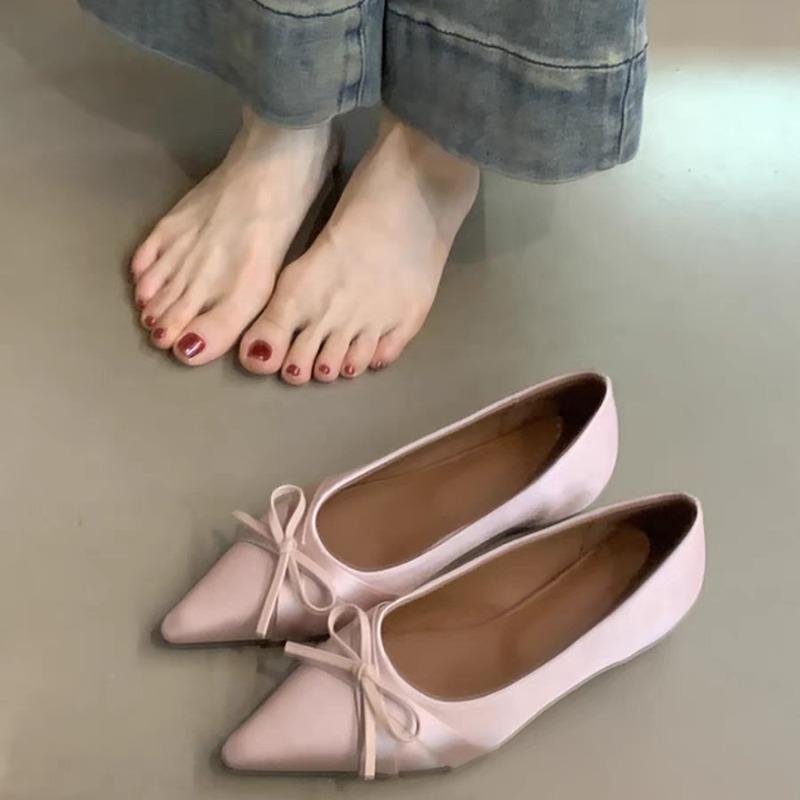 Single Shoes Autumn New Pointed Toe Shallow Mouth Bow Soft Sole Non-slip Low Heel Shoes