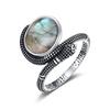 Snake Shaped Vintage Ring Natural Labradorite Ring 10*12MM Turquoise Moonstone Retro Gift for Women Men Fine Jewelry