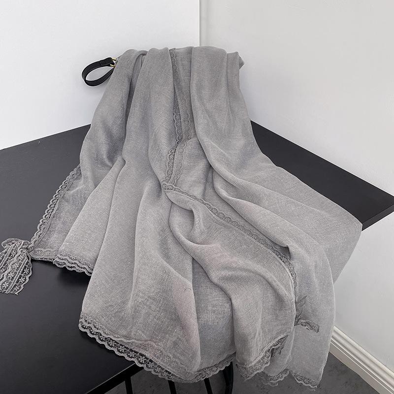 Eșarfă Subțire de Modă High-end Nouă de Primăvară și Vară Design Trendy Nișă Eșarfă cu Fundă din Dantelă