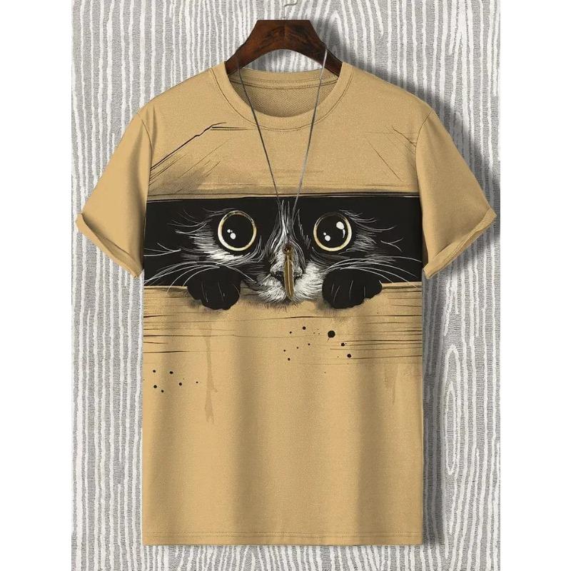 Men's Animal Funny Cat 3D Printed T-shirts Short Sleeve O-Neck Summer Casual T-shirts