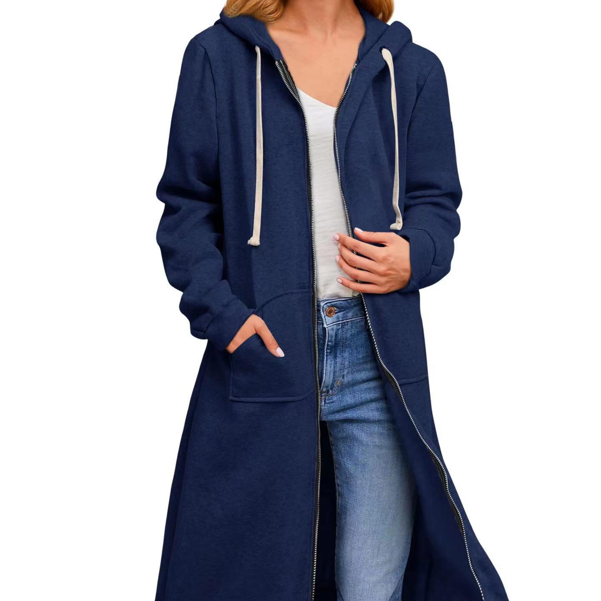 

Осенне-зимнее женское свободное длинное пальто-кардиган на молнии M