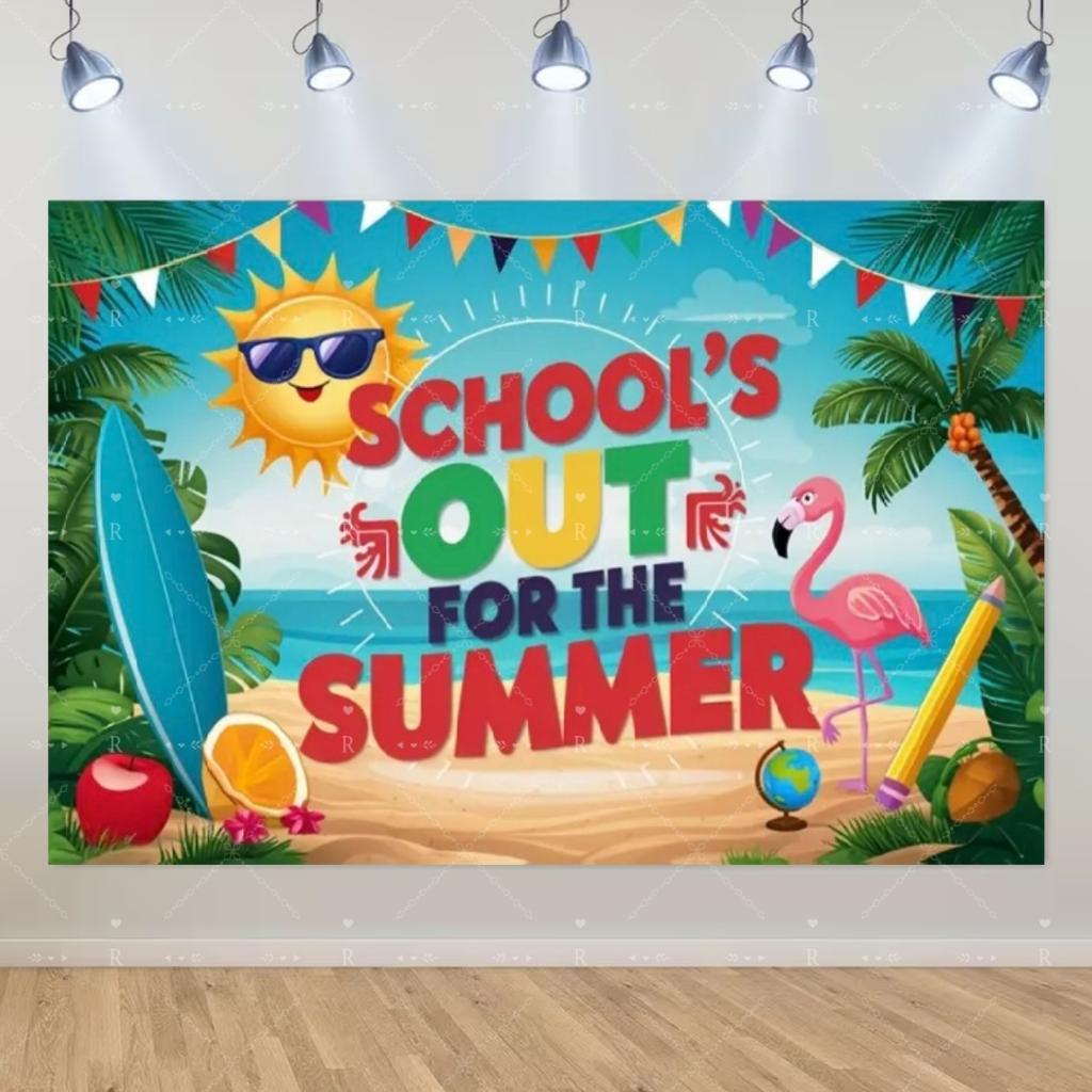 School's Out for Summer Theme Background Summer Pool Party Decoration Backdrop Baby Shower Props Photography Banner Supplies