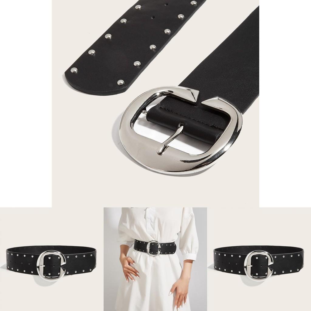 Style Rivet Leather Belt With Metal Buckle For Street Fashion And Casual Wear
