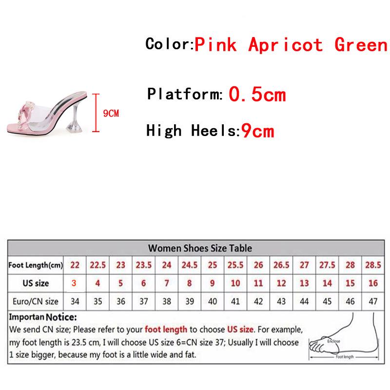 Fashion Liyke 2025 New Style Pink Women Slippers Sandals Fashion Pearl Bowknot High Heels PVC Transparent Shoes Summer Mule Slides Pumps
