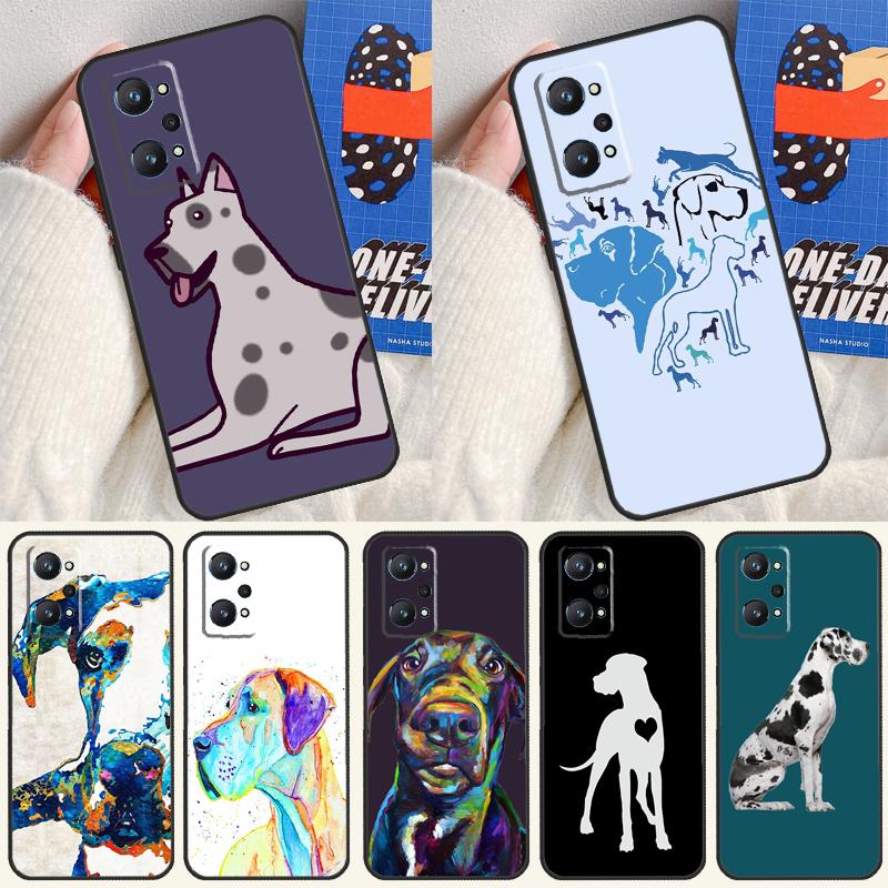 Great Dane Dog Watercolor For Realme 14 13 12 10 11 Pro Plus GT 6 6T 5 GT7 Pro C55 C51 C21Y C25S C67 C75 C53 C61 Case