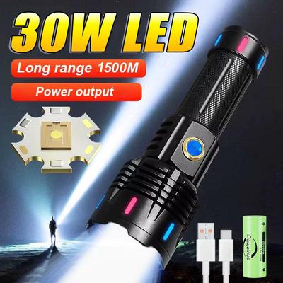 Strong Light LED Flashlight Long Shot 1500M Powerful Torch Light With Fluorescent Lights Zoomable Lantern Outdoor Camping Fishing Flashlights