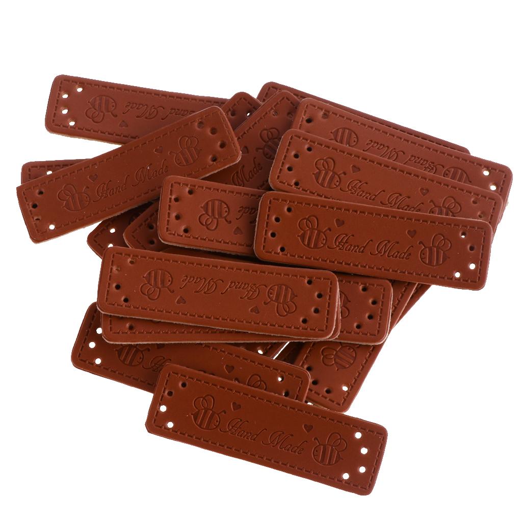20 Pcs PU Leather Labels Handmade Embossed Tags DIY Sewing Embellishments Craft
