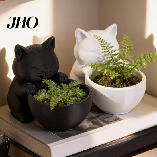 Kippsicherer Pflanztopf 3D-gedrucktes Katzenornament, Formtopf, Büro-Schreibtisch-Miniatur-Blumentopfhalter, Matt-frosted Oberfläche für Heimdekor-Halter