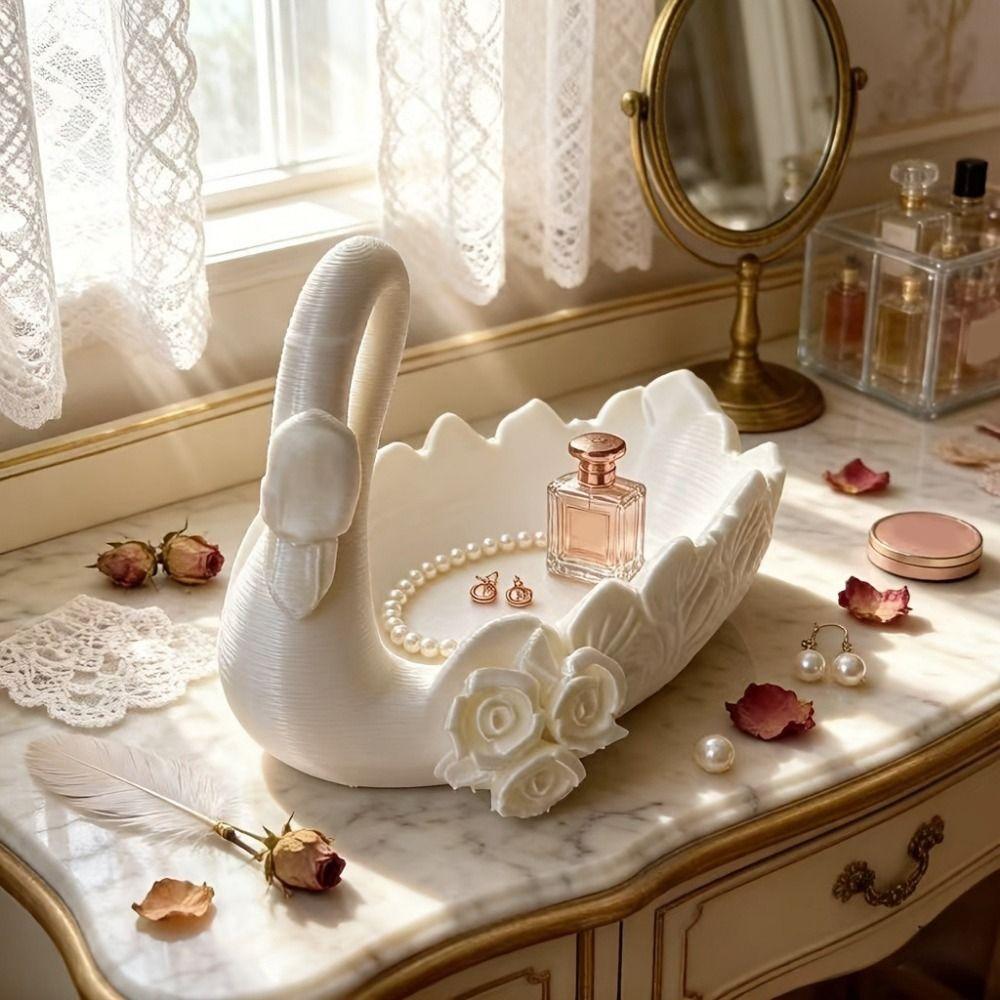 3D-gedruckter Schwan Schmuckhalter Nordischer Stil Blumiger Schwan Aufbewahrungsschale Kleinkram-Aufbewahrungsschale Schlafzimmer