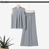 ZANZEA Women Sleeveless Blouse and Long Pants Casual Two Piece Suit Sets