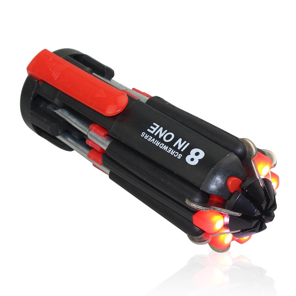 Cacciavite 8 in 1 a taglio e Phillips di precisione con luce LED, cacciavite pieghevole, multiutensile, strumento per riparazioni domestiche