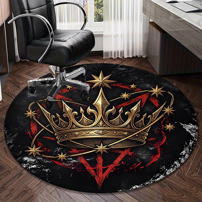 Royal Crown Stars Round Carpet Chair Cushion Round Entryway Rug, Soft Round Rugs for Living Room, Bedroom, Circle Carpet Decor Gifts