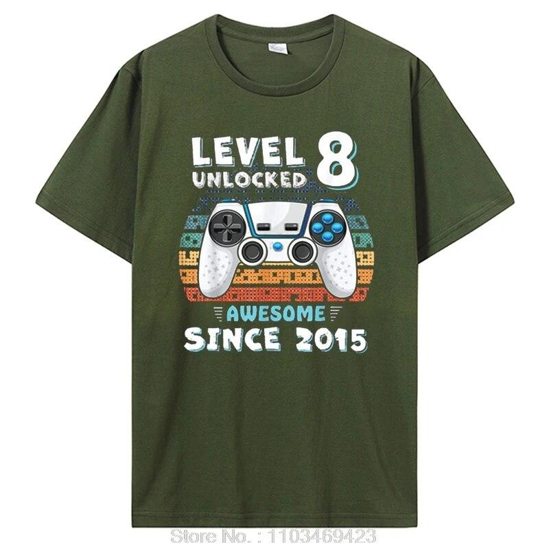 

8-й уровень разблокирован, потрясающая футболка на день рождения с 2015 года, футболка для сына и мальчика, забавный геймер, футболки на день рождения для 8-8 лет, подарочная одежда 3XL