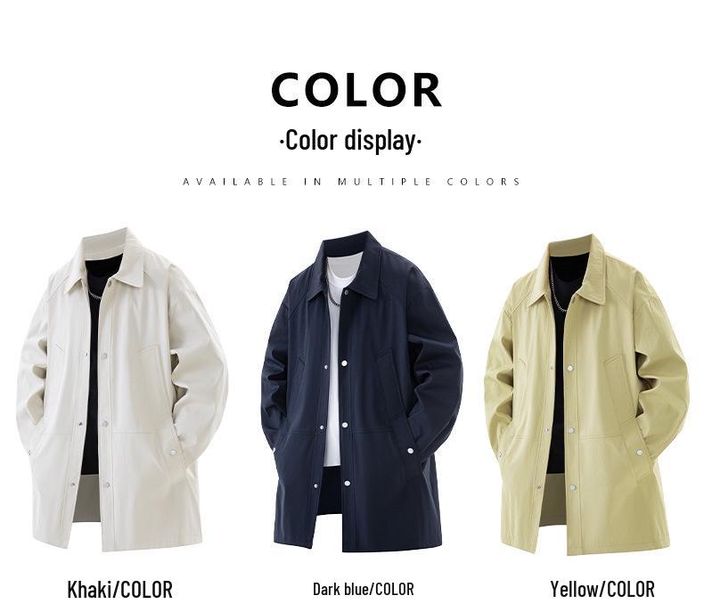 Plus Size Men's Mid-Length Windbreaker - Spring/Autumn Casual Loose Fit Coat