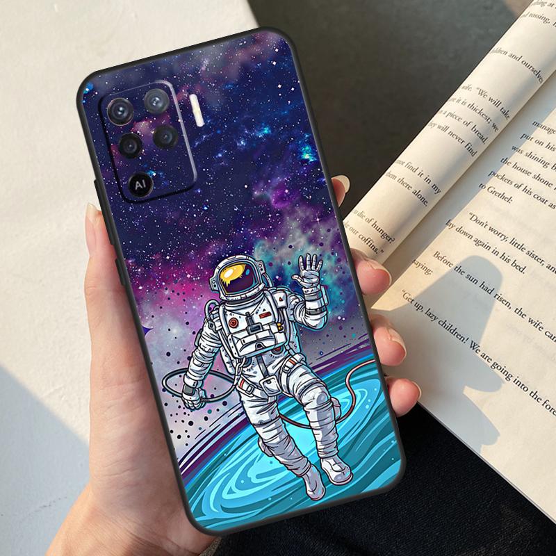 Cartoon Space Astronaut Case For Oppo A54 A74 A94 A17 A57 A77 A76 A16 A96 A18 A60 A80 A40 A38 A58 A78 A98 A15 A5 Pro
