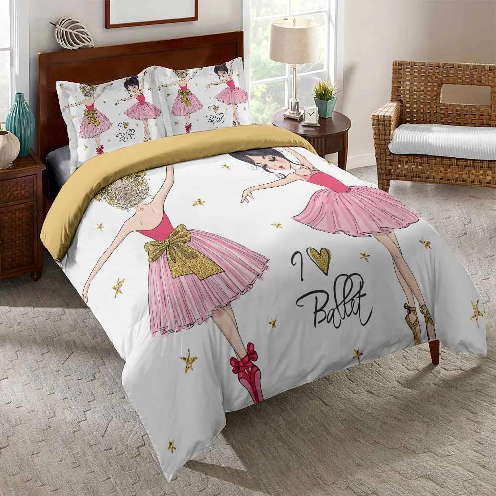 

100% High-Quality Ballerina Girl Comforter Bedding Sets Unicorn Bed Cover Set Single Pink Cartoon Princess Bedroom Set Bedding EU Single(135*200cm)3pcs
