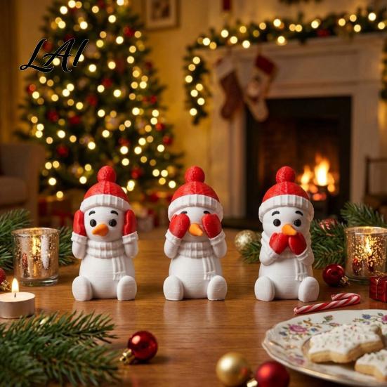 Decorative Winter Desk Accessory 3D Printed Snowman Figurine See No Evil Speak Hear Cute Home Decor Christmas Ornament for Holiday And Office