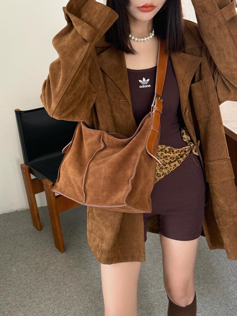 / Suede Retro Shoulder Bag Vintage Underarm Bag Texture Leather Large Capacity Commuter Women's Bag