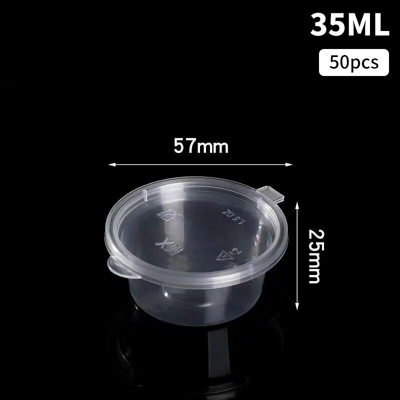 

50Pcs 13/25/35/50/75/100/125Ml Disposable Plastic Clear Takeaway Sauce Cup Containers Food Box With Hinged Lids Box Reusable 35ml