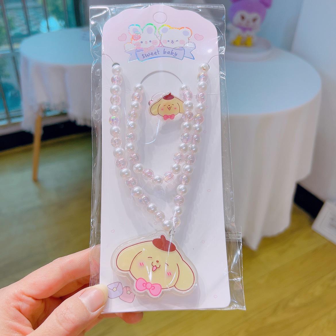 Kuromi Purple Cartoon Luminous Necklace & Baby Ring Set – Flashing Festival Gift for Kids