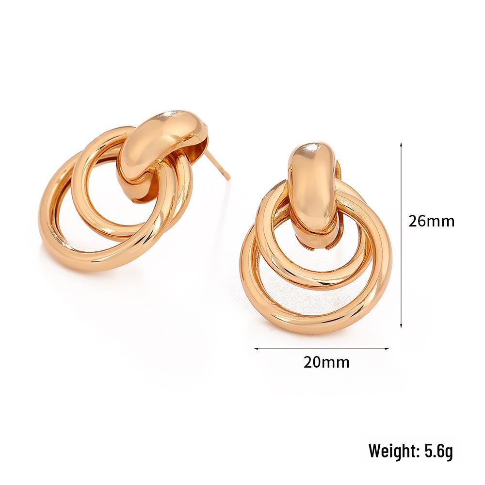 European-American Geometric Twist Circle Earrings – Stylish, Multi-layered, and Versatile