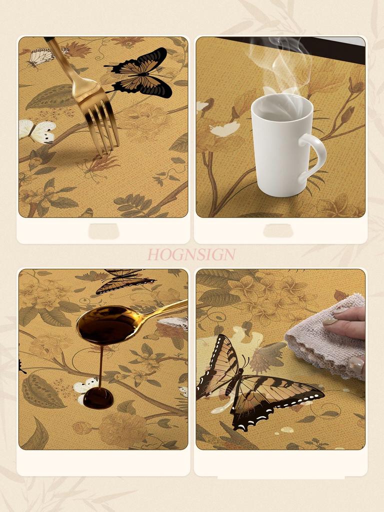 1pcs New Chinese Style Rectangular Waterproof, Oil Resistant, and Washable Tablecloth with High-end Desk Leather Cushion